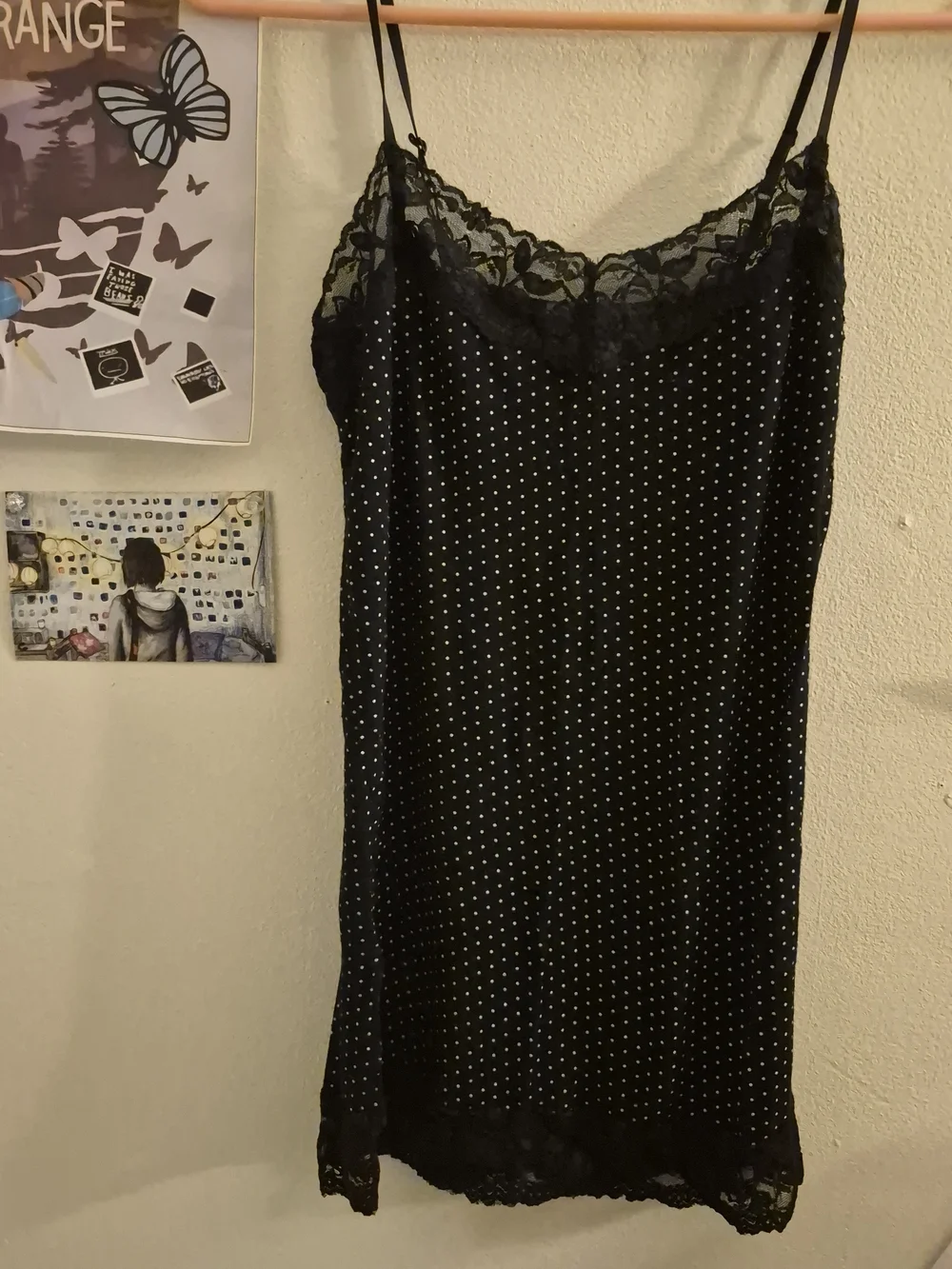 Black Polka Dot Lace Slip Dress - Unbranded